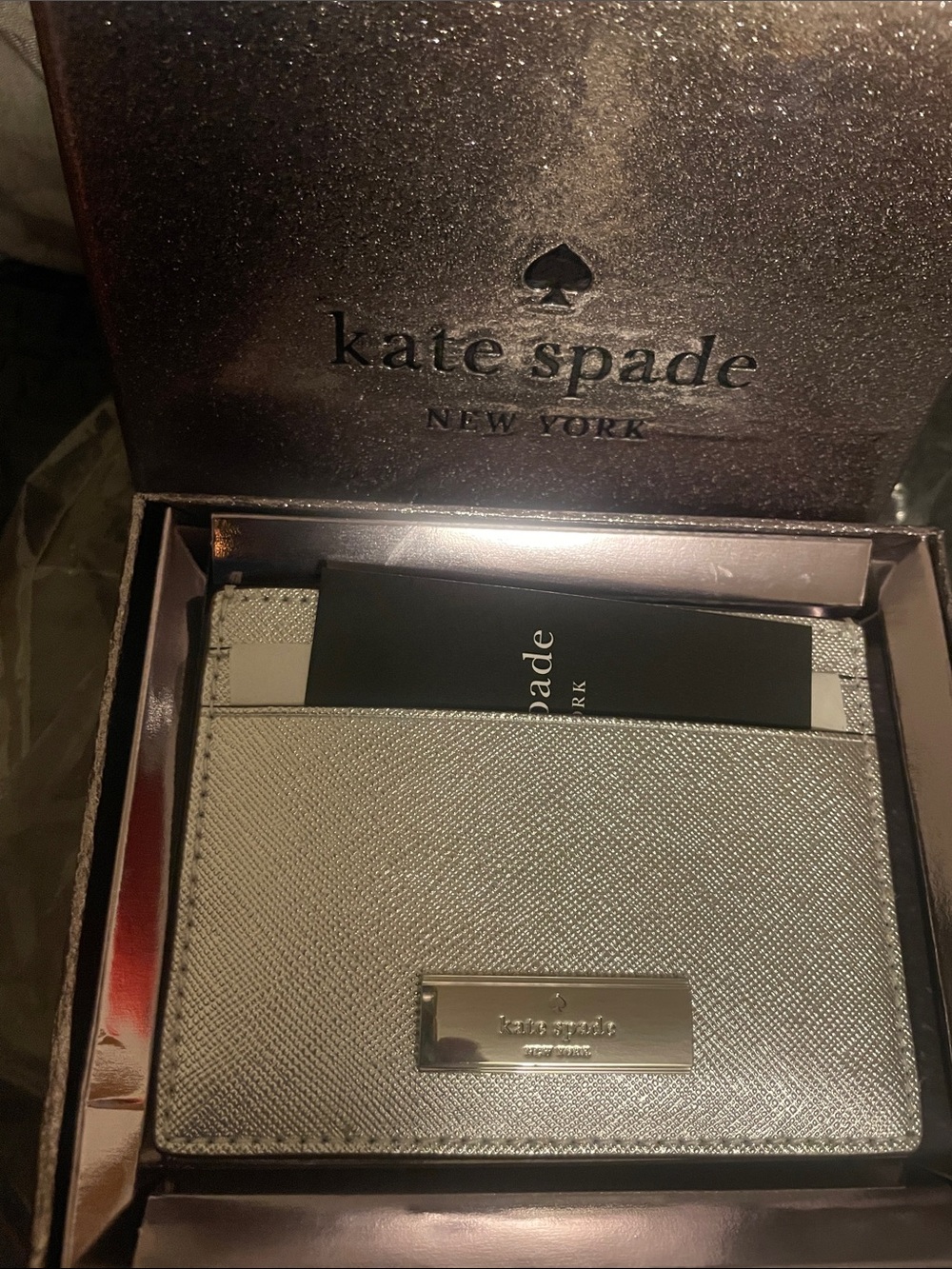 NEW 💎 Kate Spade silver metallic card holder wallet